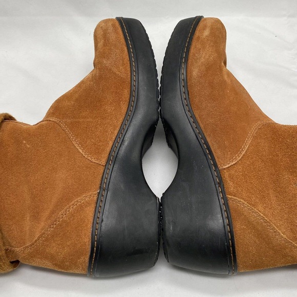 Crocs 11554 Brown Leather Suede Fold Over Ankle Slip On Boots Womens size 10 - Picture 7 of 12